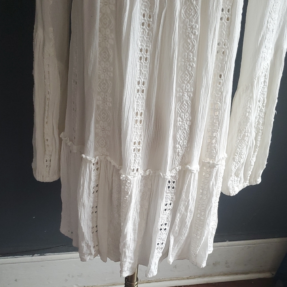 Free People White Lace Tunic Boho Eyelet Babydoll Blouse Size XS. - Picture 7 of 11